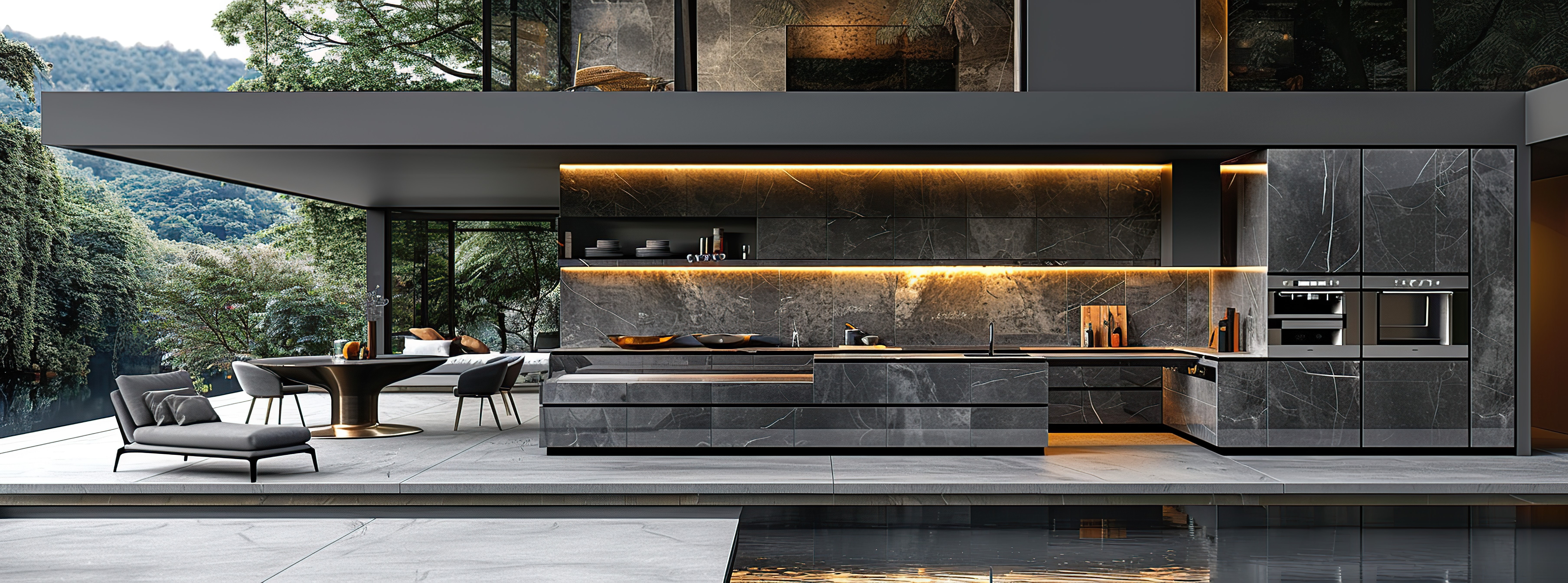 Contemporary kitchen with flat panel cabinetry